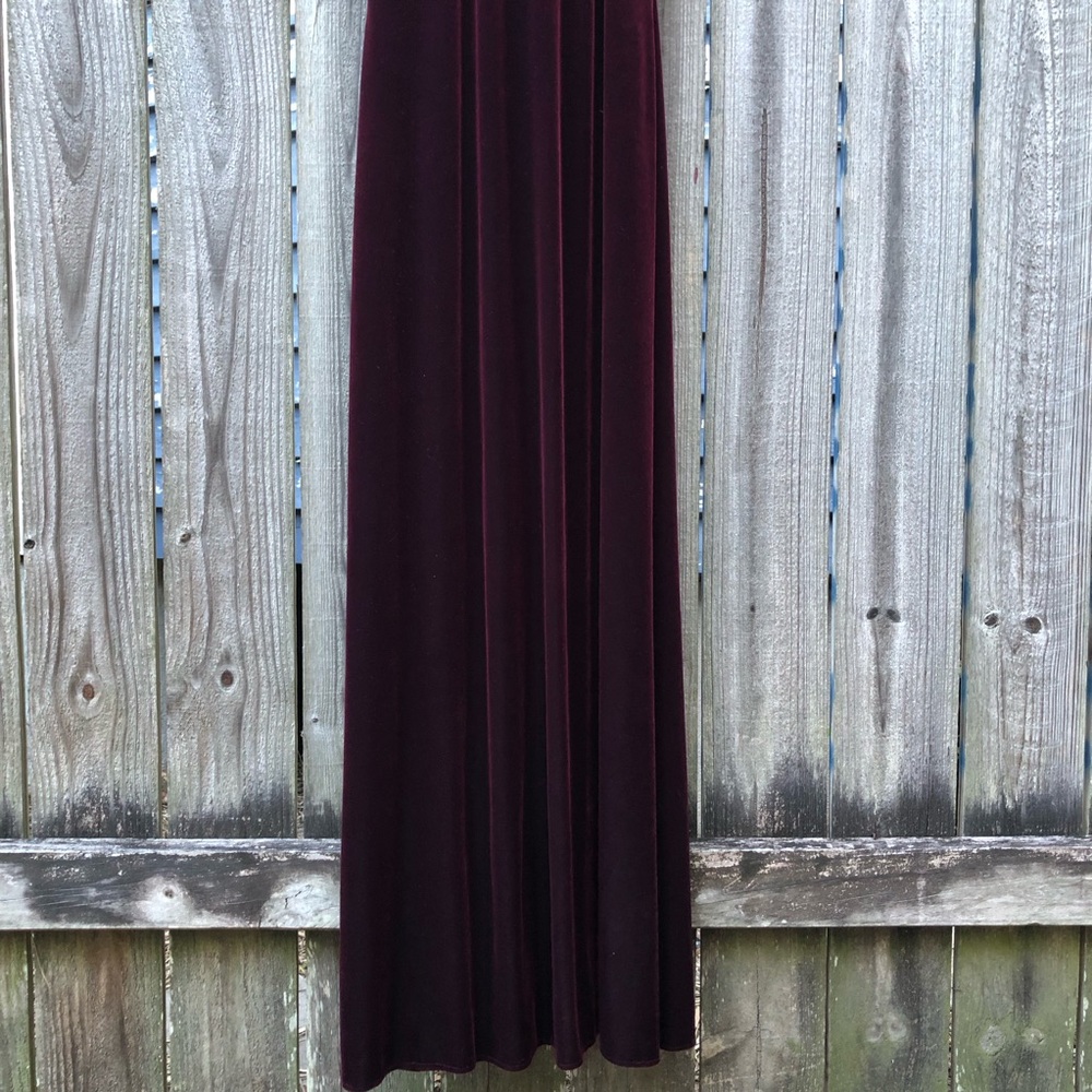 Vintage Reggio Maroon Velvet Maxi Dress Halter Beaded Strappy Wine Red - Picture 3 of 15